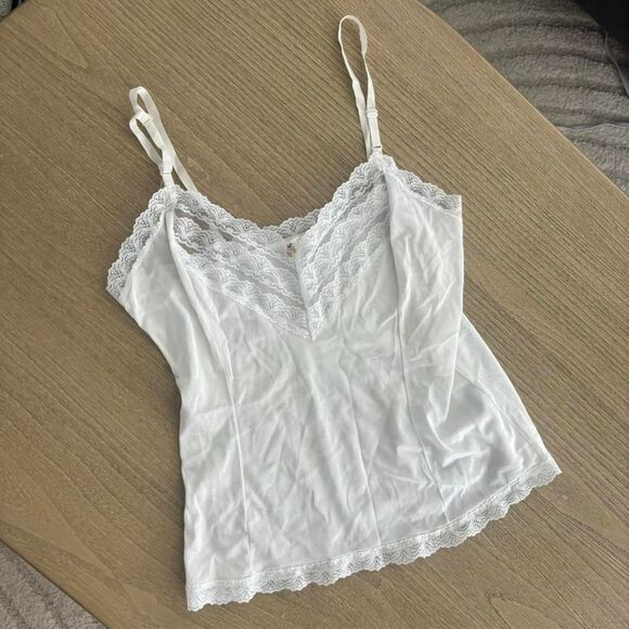 Tops - White Lace Lingerie Tank Top Floral Detail Size Small